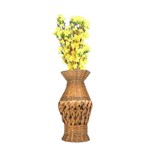 Jarro de Bambu Trançado Arranjo Flores Artificiais Amarelas