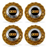 Jogo 4 Calota Centro Roda BRW BBS 900 Dourada Cromada Emblema Preta