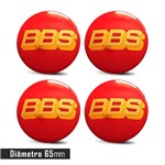 Jogo 4 Emblema Roda BBS Vermelho com Dourado 65mm