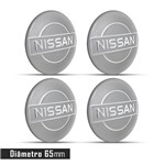 Jogo 4 Emblema Roda Nissan Prata 65mm