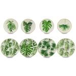 Jogo 8 Pratos em Cerâmica Folhas Verdes