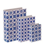 Jogo de Caixa Livro Flores Azul 3 Peças