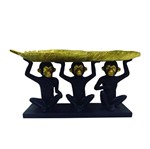 Jogo de Estatuetas Macacos com Folhas 3 Pecas Preto e Dourado