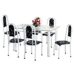 Jogo de Mesa e 6 Cadeiras Brasil Branco/preto Floral - Marcheli