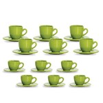 Jogo de Xícaras Café e Chá Pires Cerâmica Verde 12 Peças