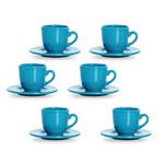 Jogo de Xícaras Chá Cerâmica Azul 250 Ml 6 Peças