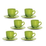 Jogo de Xícaras Chá Cerâmica Verde Pires 250 Ml 6 Peças