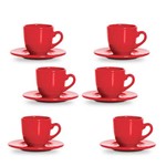 Jogo de Xícaras Chá Cerâmica Vermelha 250 Ml 6 Peças