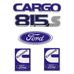 Jogo Emblemas Caminhão Ford Cargo 815S Prata Oval Cummins
