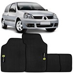 Jogo Tapetes PVC e Carpete Renault Clio 1997 a 2012 Bordado Base Antiderrapante Impermeável Preto