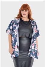 Kimono Floral Plus Size Azul-44/46