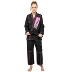 Kimono Naja Jiu Jitsu Feminino New Colors Preto Costura Rosa
