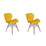 Kit 02 Cadeiras Charles Eames Eiffel Slim Wood Estofada - Amarela