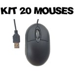 Kit 20 Mouses Óptico Standart USB P/ Notebook e Pc Windows Preto Caixas Individuais