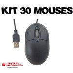Kit 30 Mouses Óptico Standart USB P/ Notebook e Pc Windows Preto