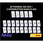 Kit 20 Tomadas 10a + 5 Interruptores Simples - Enerbras Artis