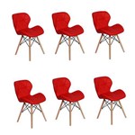 Kit 06 Cadeiras Charles Eames Eiffel Slim Wood Estofada - Vermelha