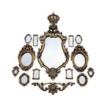 Kit 13 Espelhos Decorativos de Parede Molduras Vintage Arabesco e Coroa de Resina Ouro Envelhecido - Pop Decorei
