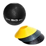 Kit 12 Half Cones Chapéu Chinês Pretorian Hc-pp + Bola Medicine Slam Ball 8 Kg Liveup Ls3004-8