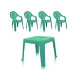 Kit 1 Mesa 45x45cm e 4 Cadeiras Decoradas Teddy Infantil Verde