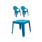 Kit 1 Mesa 45x45cm e 2 Cadeiras Decoradas Teddy Infantil Azul