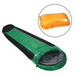 Kit 1 Saco de Dormir Nautika Mummy Verde e Preto + 1 Travesseiro Inflável para Camping