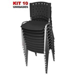 Kit 10 Cadeira de Plástico Empilhável PRETA Iso Polipropileno Base Prata - ULTRA Móveis