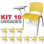 KIT 10 Cadeira Universitária AMARELA Anatômica Ergoplax Estrutura Prata com Porta Livros - ULTRA Móveis