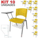 KIT 10 Cadeira Universitária AMARELA Estrutura Prata com Porta Livros - ULTRA Móveis