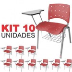KIT 10 Cadeira Universitária CEREJA Anatômica Ergoplax Estrutura Prata com Porta Livros - ULTRA Móveis