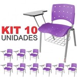 KIT 10 Cadeira Universitária LILÁS Anatômica Ergoplax Estrutura Prata com Porta Livros - ULTRA Móveis