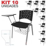 KIT 10 Cadeira Universitária PRETA Estrutura Prata com Porta Livros - ULTRA Móveis