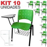 KIT 10 Cadeira Universitária VERDE Anatômica Ergoplax com Porta Livros - ULTRA Móveis