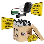 Kit 10 Câmeras Falsas com Led a Pilha Sem Fio + 10 Placas Sorria Security Parts