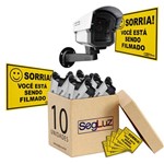 Kit 10 Câmeras Falsas com Led Bivolt + 10 Placas Sorria Security Parts