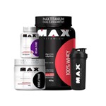 Kit 100% Whey Max Titanium 900g (morango) + Creatina + Bcaa