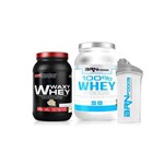 Kit 100% Whey Protein 2 Kg Brn Foods + Waxy Whey 900 G Bodybuilders + Coqueteleira