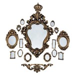 Kit 15 Espelhos Coroa e Arabesco Decorativos Ouro Envelhecido - Pop Decorei