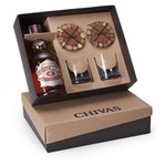 Kit 1whisky Escocês Chivas Regal 12 Anos Liro 2 Copos de Vidro 318ml 2 Porta Copos de Madeira