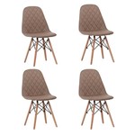 Kit 4x Cadeira Design Eames Eiffel Dar Ray Pes Madeira Salas Fendi Assento Couro Nice Fratini