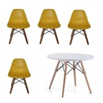 Kit 4x Cadeira Mesa Kids Infantil Amarelo Design Eames Eiffel Dar Ray Pes Madeira Florida Assento Polipropileno Fratini