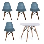 Kit 4x Cadeira Mesa Kids Infantil Azul Design Eames Eiffel Dar Ray Pes Madeira Florida Assento Polipropileno Fratini