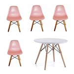 Kit 4x Cadeira Mesa Kids Infantil Rosa Design Eames Eiffel Dar Ray Pes Madeira Florida Assento Polipropileno Fratini