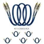 Kit 5 Cabos RCA Prime Azul Plug Metal