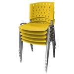 Kit 5 Cadeira de Plástico Empilhável AMARELA Iso Polipropileno Base Prata - ULTRA Móveis