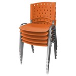Kit 5 Cadeira de Plástico Empilhável LARANJA Iso Polipropileno Base Prata - ULTRA Móveis