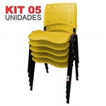 KIT 5 Cadeira Empilhável Ergonômica Ergoplax Assento Encosto Plástico Amarelo