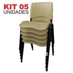KIT 5 Cadeira Empilhável Ergonômica Ergoplax Assento Encosto Plástico Bege