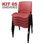 KIT 5 Cadeira Empilhável Ergonômica Ergoplax Assento Encosto Plástico Cereja
