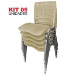 KIT 5 Cadeira Empilhável Ergonômica Ergoplax Estrutura Prata Assento Encosto Plástico Bege